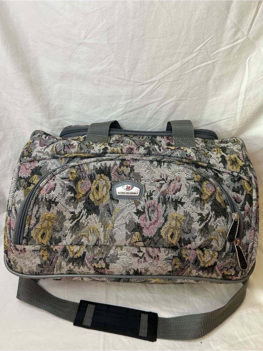 Vintage Gloria Vanderbilt Floral Tapestry Weekender Travel Duffel Bag